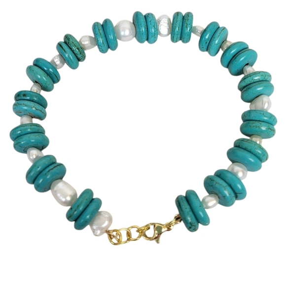 Turquoise Heishi Freshwater Pearl Bracelet - Picture 3 of 4